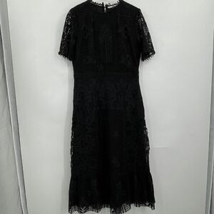 Forever That Girl Black Slim Embroidered Lace Overlay Midi Dress Size Medium